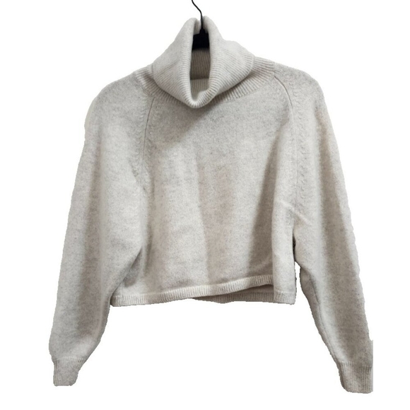 Aritzia Wilfred Free 100% Cashemir Cropped Turtleneck Sweater Oat Beige M - Picture 2 of 12